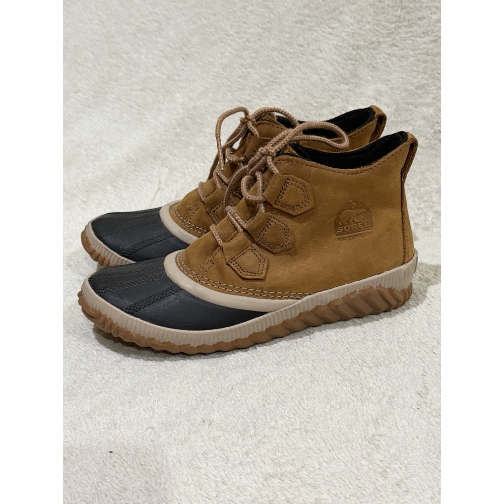 Sorel Out N About Rain Duck Boots Women‎ 7 Tan/Brown Leather Waterproof NL3069